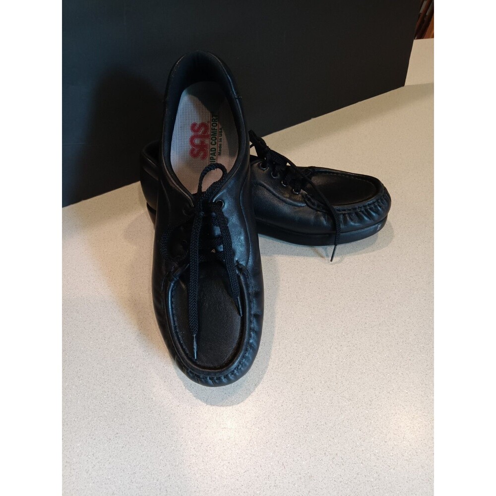 SAS Women's "Take Time" Lace Up Loafers Size 9 Black Handsewn Leather